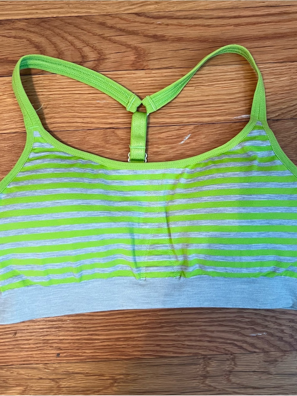 Athleta Neon Lime & Light Gray Striped Racerback Up Tempo Sports Bra